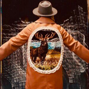 Valentines coat with heart buttons, Vintage Deer Tapestry Jacket